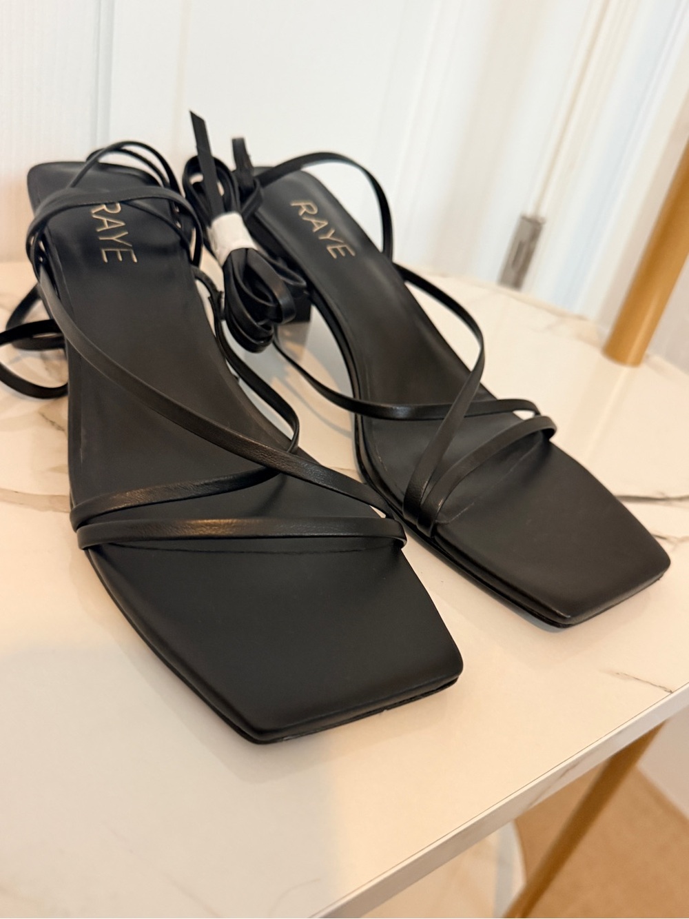 RAYE Black Minimalist Strappy Square-Toe Sandals- never been worn